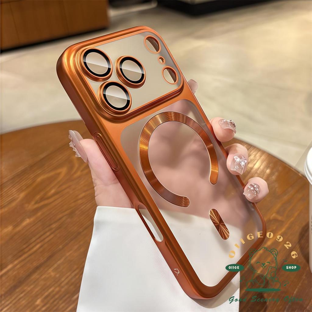 【 Ốp lưng iPhone17 】 Ốp điện thoại hấp dẫn từ tính mạ mờ siêu mỏng màu cam iphone 17 Pro Max 16 15 cho vỏ iPhone PC Vỏ cứng chống sốc
