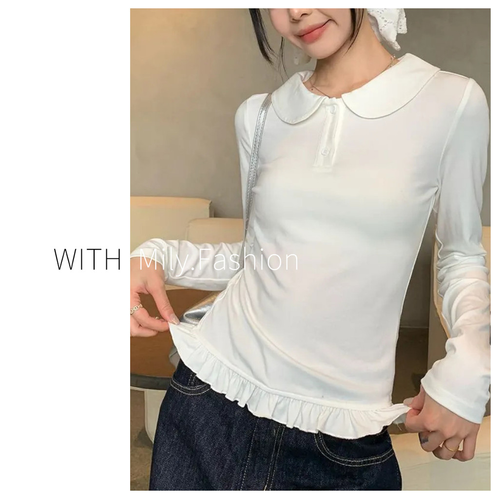 Milyfashion Áo Ren Trắng Bèo Nhún Như Búp Bê, Kiểu Dáng Ngọt Ngào Phong Cách Ballet