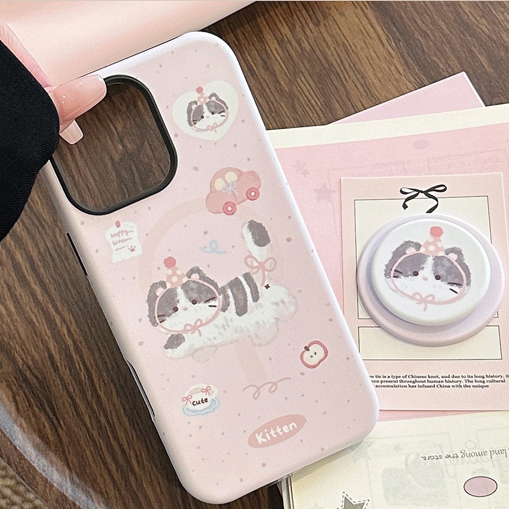 Giá Đỡ Từ Tính Mèo Mờ Dễ Thương Ốp Lưng Điện Thoại iPhone 17 Pro Max 17 Air 16 Plus 15 14 13 12 11 Vỏ Bảo Vệ Chống Sốc