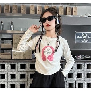 ÁO DàI Tay Cotton Cao CấP MớI Cho Bé GáI ThiếT Kế HọA TiếT Tai Nghe Dễ áO Thun