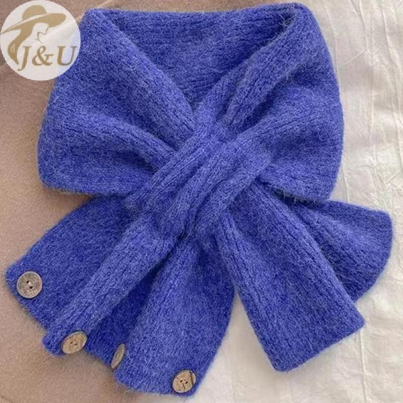Khăn choàng cổ dệt kim chữ thập màu đơn giản, giữ ấm tốt dành cho nữ