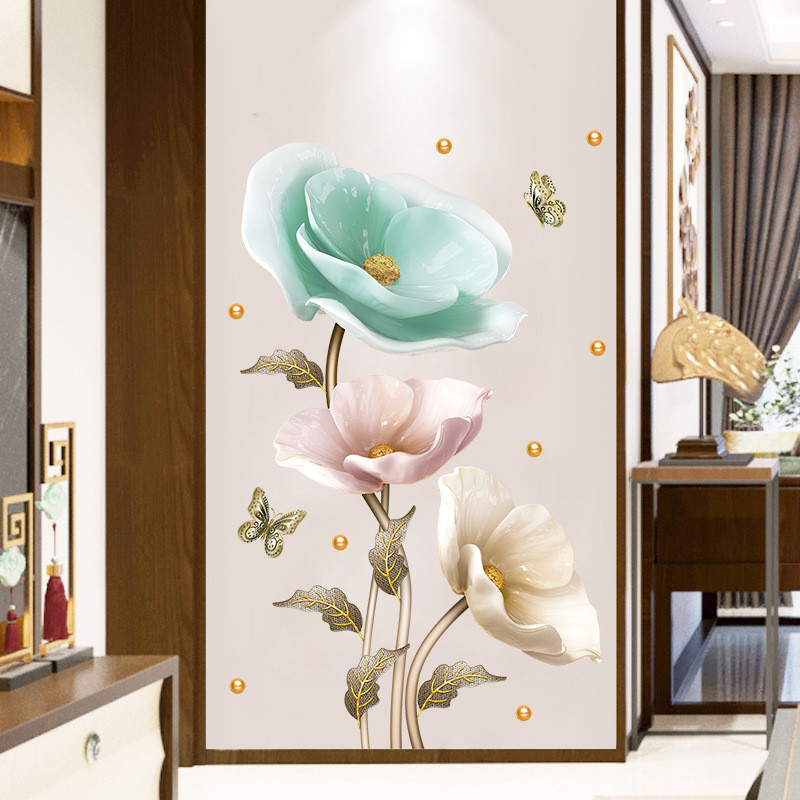 3d Ba Chiều Nổi Hoa Dán Tường Chống Thấm Nước Tivi Nền Tường Dán Tường Tự Dính Sáng Tạo Phòng Dán