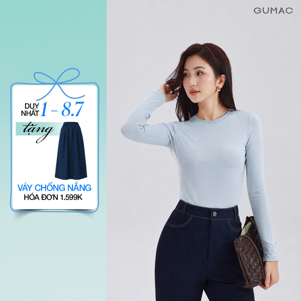 Áo Thun Nữ GUMAC Form Ôm Tay Dài Cổ Tròn Viền Nẹp Tinh Tế Nữ Tính LATG05057 - 6109