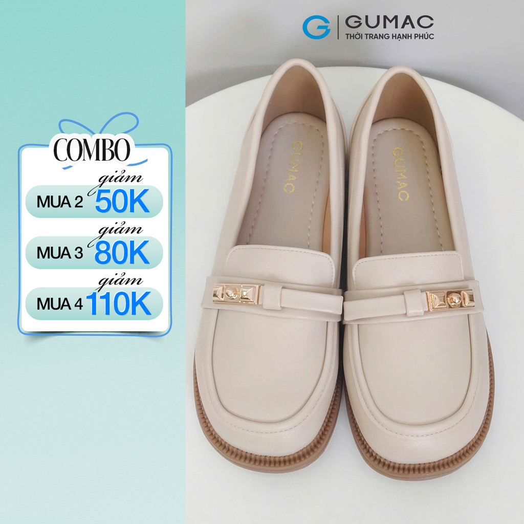 Giày Nữ GUMAC Búp Bê Đế Bệt Mũi Tròn Phối Khóa Dễ Mang Dễ Phối Đồ GF12006