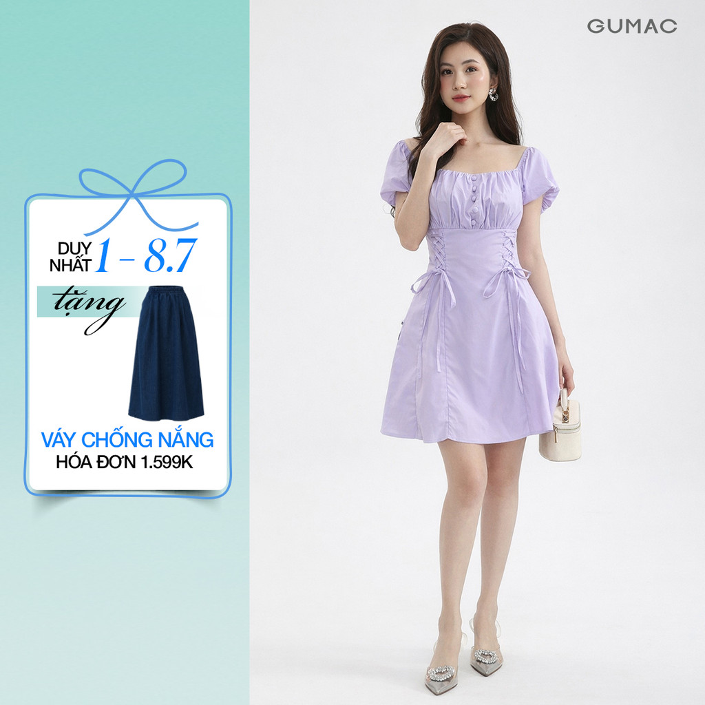 Đầm Nữ Gmorning - GUMAC Form A Xòe Tay Phồng Xếp Ly Ngực Thanh Lịch YDE12060