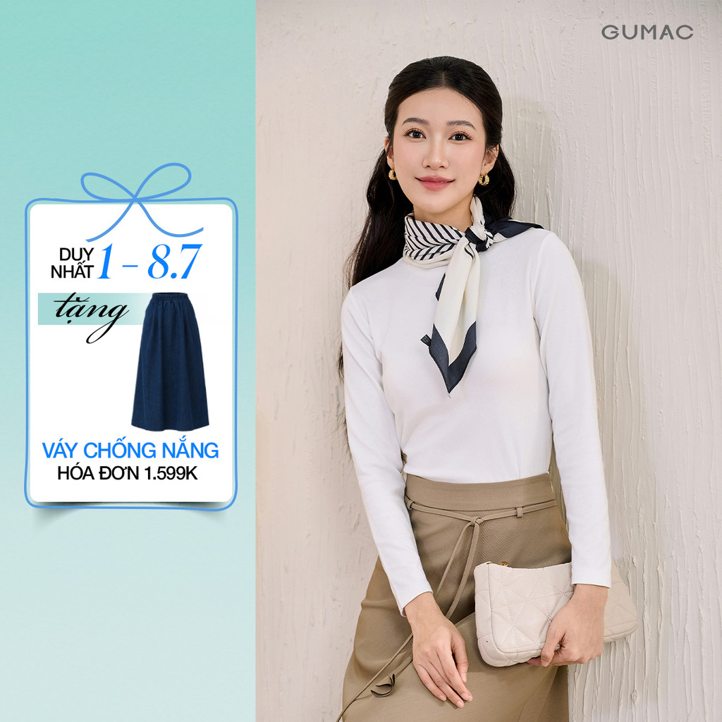 Áo Thun Nữ Tay Dài GUMAC Form Ôm Cổ Tròn Chất Thun Lạnh Co Giãn Basic ATF11020