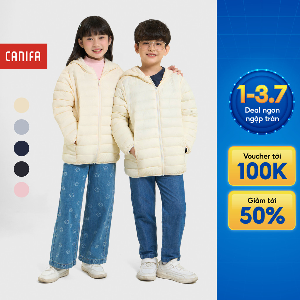 Áo khoác chần bông unisex trẻ em CANIFA áo phao có mũ dài tay siêu nhẹ siêu ấm 3OT25W001