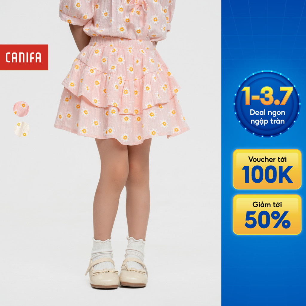 Chân váy bé gái CANIFA hai tầng dáng xòe họa tiết hoa nhí 1KS25S003