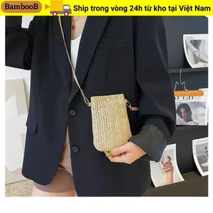 Túi Messenger BAMBOOB, Túi đeo vai Mini đi biển, Túi cói điện thoại di động bằng rơm dệt