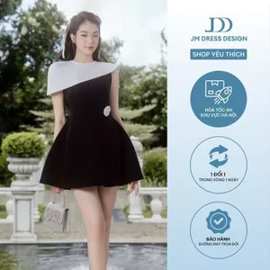 Đầm lệch vai xếp ly phối cape 1P01.2506K, đầm tiểu thư sang trọng dự tiệc, váy đi tiệc cưới thiết kế JM Dress Design