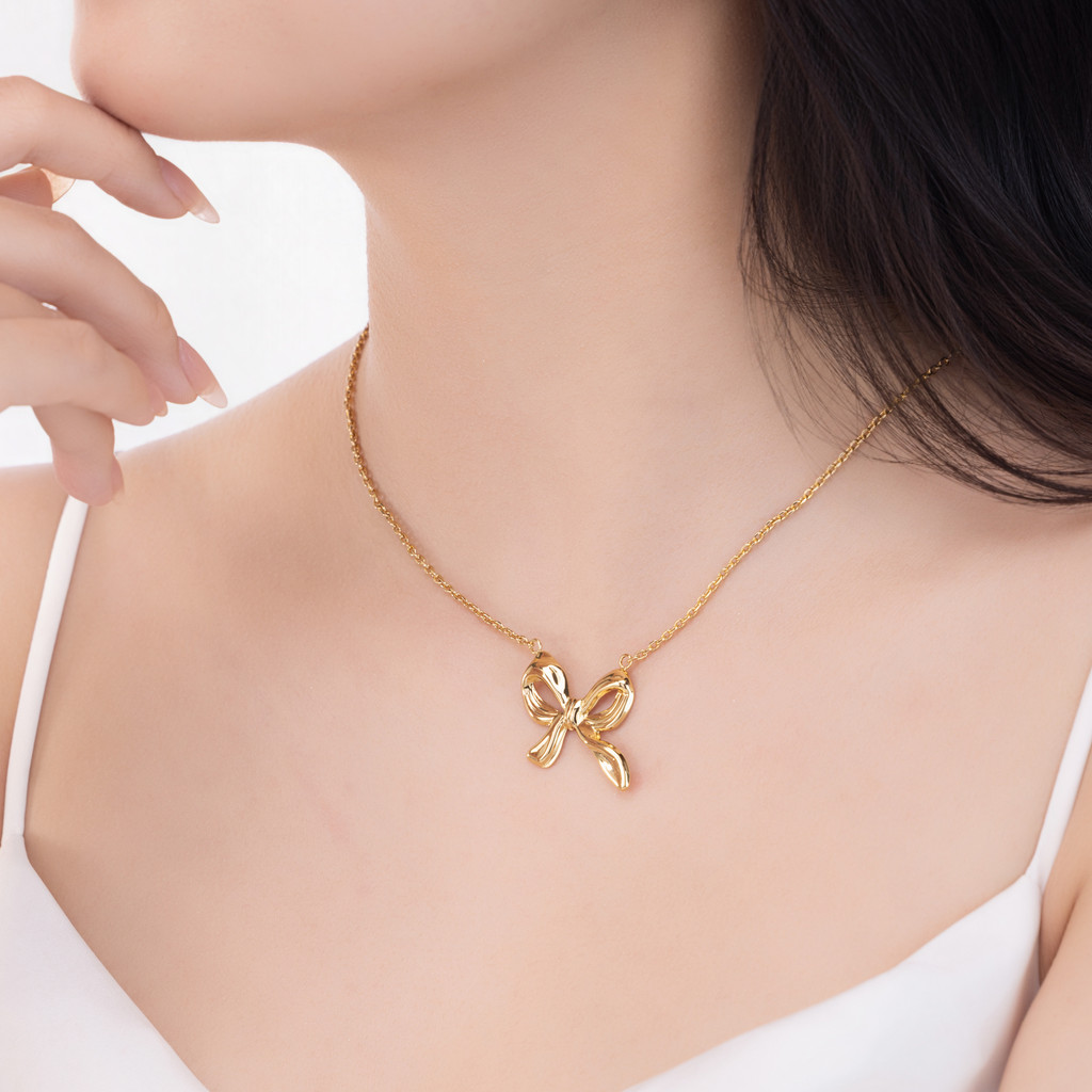Dây liền mặt nữ Ribbon Grace mạ vàng cao cấp, thiết kế họa tiết nơ, thích hợp đi làm đi tiệc đi chơi - DOJI