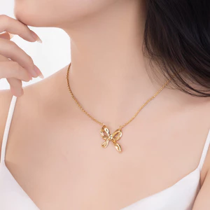Dây liền mặt nữ Ribbon Grace mạ vàng cao cấp, thiết kế họa tiết nơ, thích hợp đi làm đi tiệc đi chơi - DOJI
