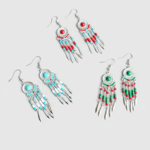 Bông Tai Tua Rua Phong Cách Dân Tộc Hình Học Retro Bohemian Bông Tai Mới Trung Quốc Mạ Đơn Giản Bông Tai Bầu