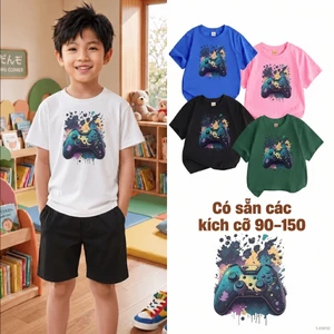 Áo thun bé trai hình hoạt hình năng động tay cầm ga họa tiết cho bé trai nhỏ