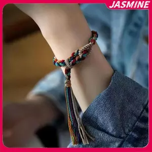 JASMINE Handmade bện đầy màu sắc Dây đeo cổ tay Phong cách dân tộc Lắc tay có thể điều chỉnh Dây kéo Dây đeo cổ tay JASMINE