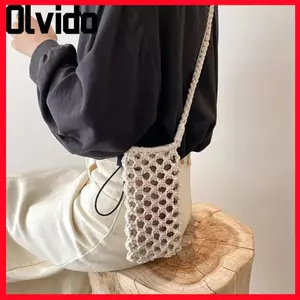 Ví đựng điện thoại OLVIDO, Túi đựng điện thoại dệt rỗng màu trơn, Túi xách di động nhẹ móc