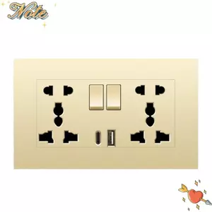 Ổ cắm công tắc NOTE1, Ổ cắm năm lỗ đôi bằng nhựa gắn tường, sáng tạo với cổng loại C Loại 146 Ổ cắm điện đa năng