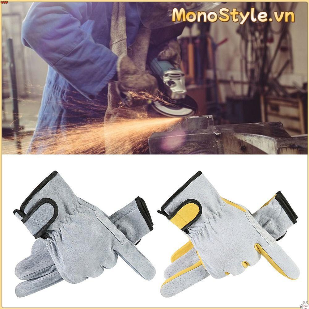 Găng tay chống cắt MONOSTYLE, Găng tay hàn chống cháy màu vàng xám, Lò nướng dụng cụ Lò sưởi Găng tay làm việc bằng da BBQ Nơi làm việc