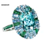 MIC _ Luxury Women Faux Emerald Aquamarine Flower Ring Quà tặng trang sức tiệc cưới