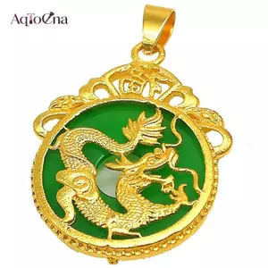 AqToCna Gió Trung Quốc Đá Xanh Rồng Màu Vàng Mặt Dây Chuyền Nam Nữ Động Vật Người Yêu Luy Rồng Nelace Phụ Kiện Quà Tặng AqToCna