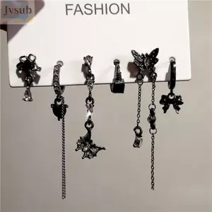 JVSUB 6 Bông Tai Bông Tai, Bông Tai Tòn Ten Tua Rua Dài, Bướm Tinh Tế Mặt Dây Chuyền Bông Tai Nữ Phụ Kiện