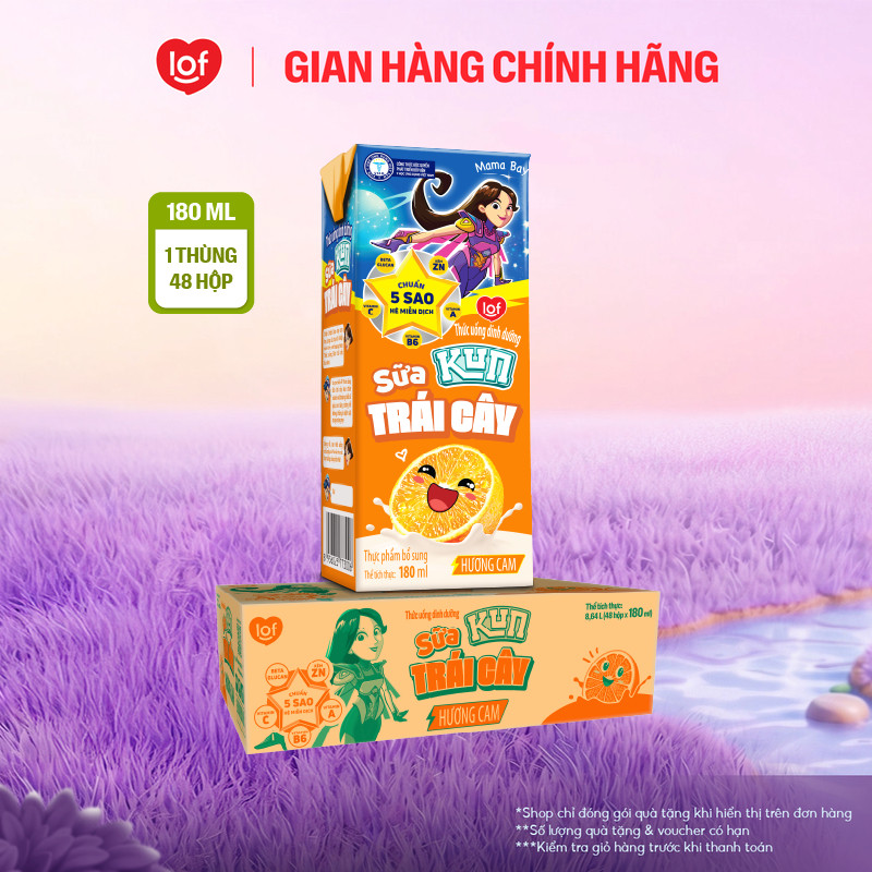 Sữa trái cây KUN vị cam thùng 48 hộp x 180ml