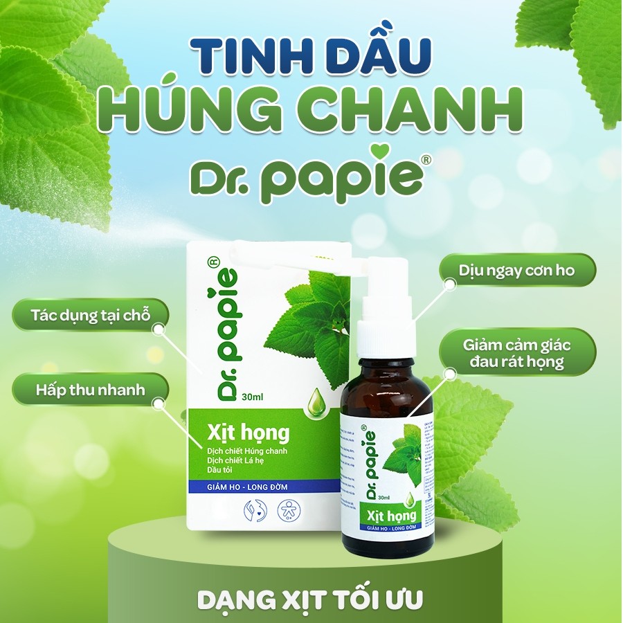 Xịt Họng Giảm Ho Chiết Xuất Húng Chanh Thảo Dược Tăng Đề Kháng Khoẻ Hô Hấp Dr.Papie 30ml