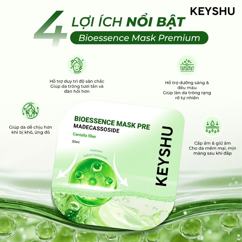[KOL x KEYSHU] Combo 20 Miếng Mặt Nạ Rau Má Premium KEYSHU Dưỡng Ẩm, Làm Mềm Da, Làm Dịu Da 30ML (Không Hộp)