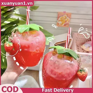 XUAN 500ml Bình Nước ép trái cây hình dâu tây Thiết kế dễ thương và độc đáo Giảm thiểu sự tràn, Hoàn hảo khi đang di chuyển VN