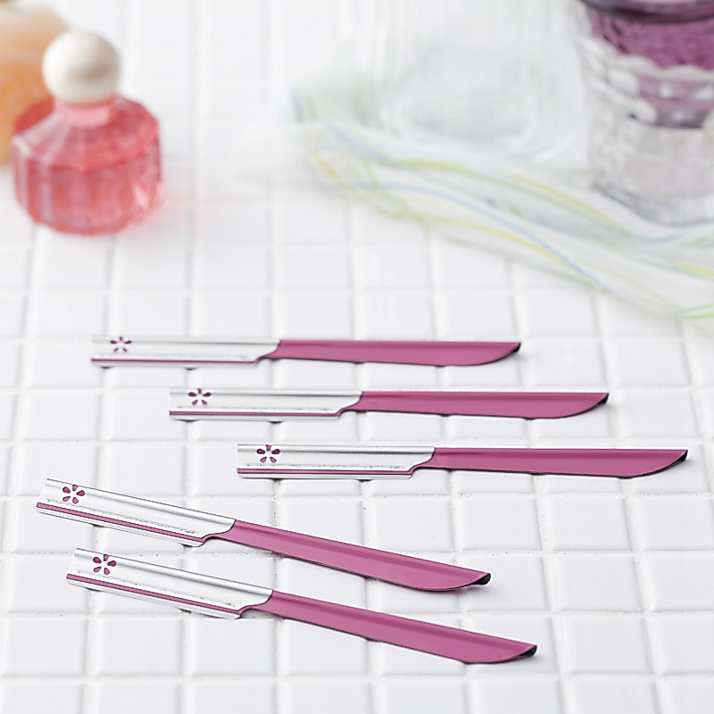 Dao Cạo Lông Mặt Thân Kim Loại Kai Beauty 07422 - M 742 (Màu Hồng Set 5 Cây)