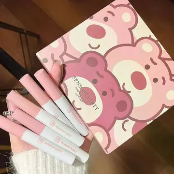 SensorParty Dễ Thương Dâu Gấu Môi Glaze Set 6 Chiếc Son Môi Hộp Quà Tặng Matte Velvet Làm Trắng Son Môi