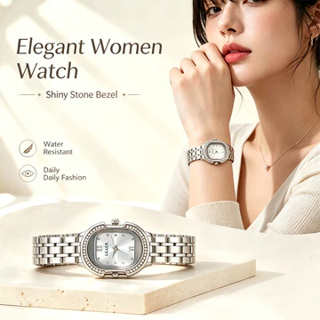 Đồng hồ nữ Đồng hồ đeo tay sang trọng thời trang Kim cương đính đá Hình bầu dục La Mã Mặt số Đồng hồ thạch anh Đồng hồ nữ