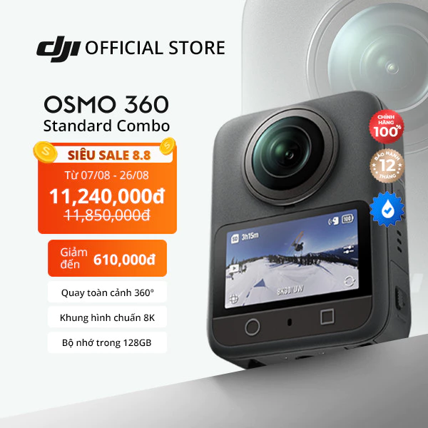 Camera hành động DJI Osmo 360 cảm biến 1/1.1 inch, quay video 360 độ đột phá chuẩn 8K (DJI O360)