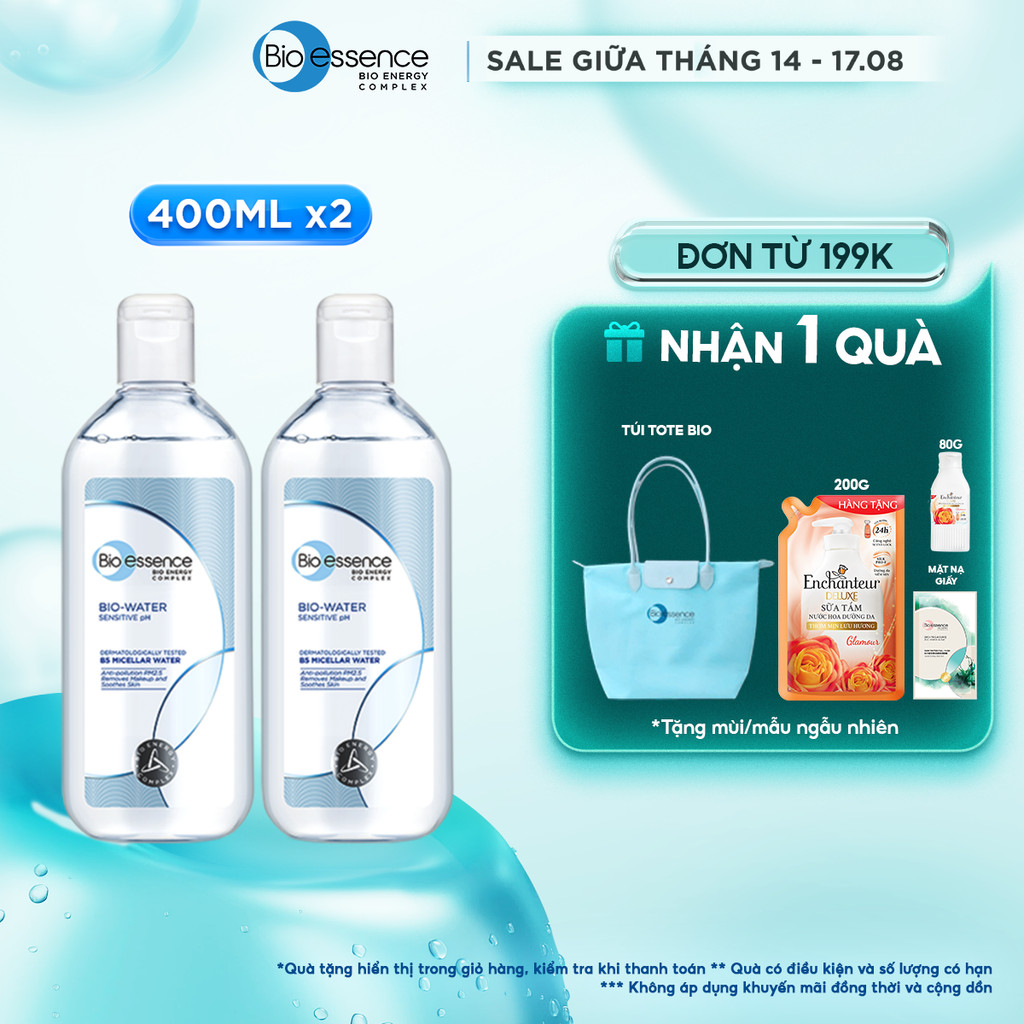 Combo 2 Nước tẩy trang phù hợp da nhạy cảm, không cồn, sạch sâu, cho làn da ẩm mượt Bio-Essence Bio-Water 400ml