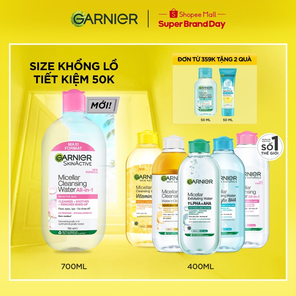 Nước Tẩy Trang làm sạch sâu dịu nhẹ cho mọi loại da - Garnier Micellar Cleansing Water 400ml & 700ml