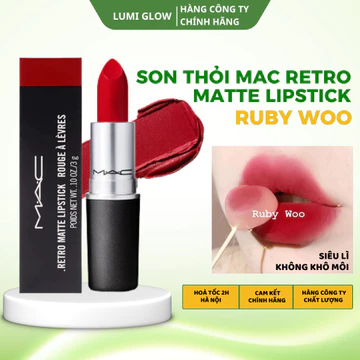 Son thỏi MAC Retro Matte Lipstick 707 Ruby Woo Chính Hãng Đỏ Cổ Điển Son Lì Mac Màu Chuẩn - Lumi Glow Skin