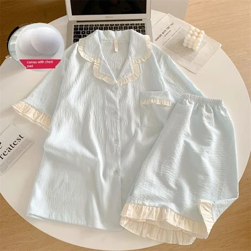 đồ ngủ nữ đồ bộ nữ đồ mặc nhà Đồ ngủ mùa hè cho nữ quần short ngắn tay có đệm ngực mùa hè 2026 mẫu mới cho nữ sinh nữ đồ mặc ở nhà có thể mặc ngoài