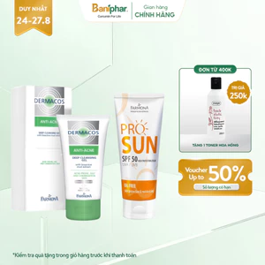 Combo Kem Chống Nắng Farmona Professional Pro Sun SPF50 Oil Free 50ml Và Sữa Rửa Mặt Farmona Dermacos Anti-Acne 150ml