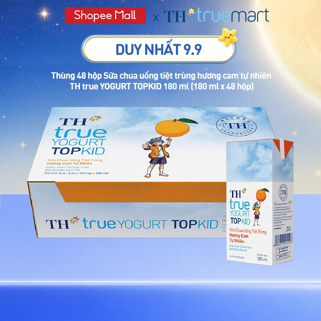 Thùng Sữa Chua Uống Tiệt Trùng TH true YOGURT TOPKID milk Hương Cam 180ml (48 Hộp)