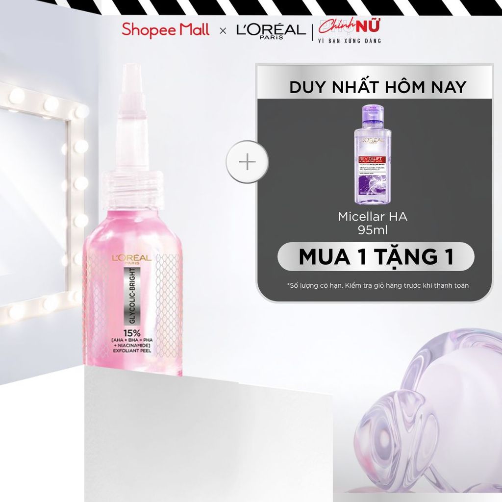 Dưỡng chất làm sạch tế bào da chết Glycolic-bright Anti-dark Spot Exfoliant Peel L’oréal Paris 25ml