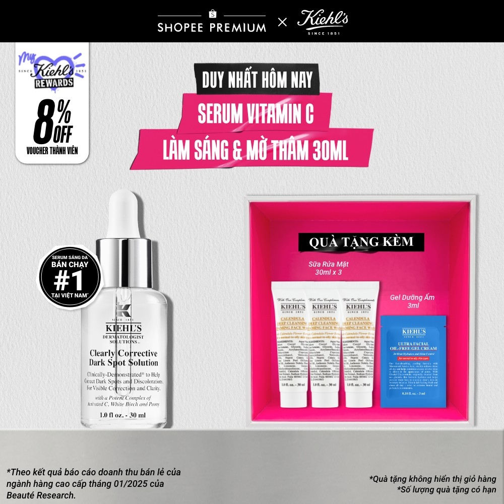 Serum Vitamin C làm sáng da & mờ thâm mụn Kiehl's Clearly Corrective™ Dark Spot Solution 30ml