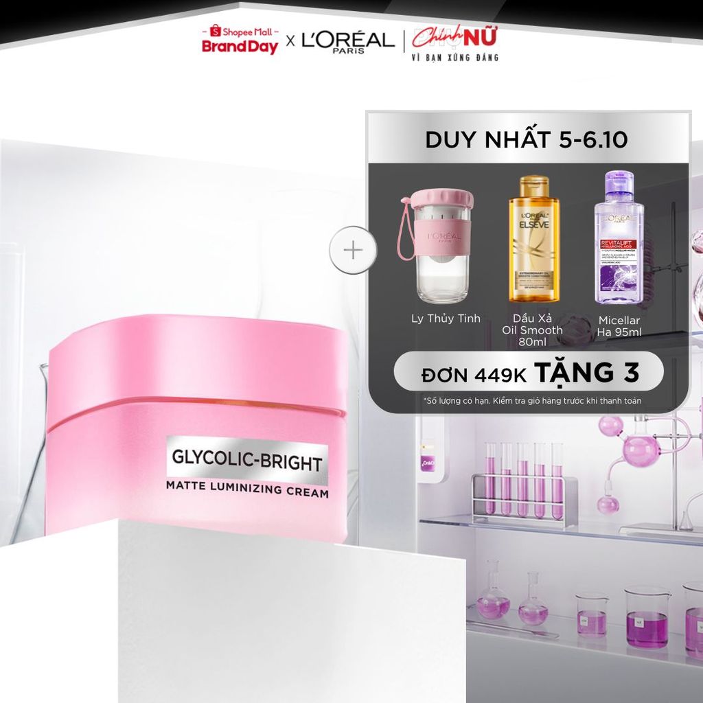 Kem Dưỡng Sáng Da Đột Phá [MelasylTM] Làm Mờ Thâm Nám Glycolic-Bright Matte Luminizing Cream L’Oréal Paris 50ml