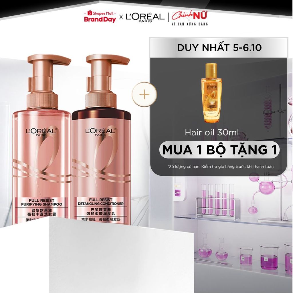 Bộ đôi dầu gội xả ngăn ngừa & giảm gãy rụng tóc, giúp tóc chắc khỏe hơn L’oreal Paris Elseve Full Resist 440ml