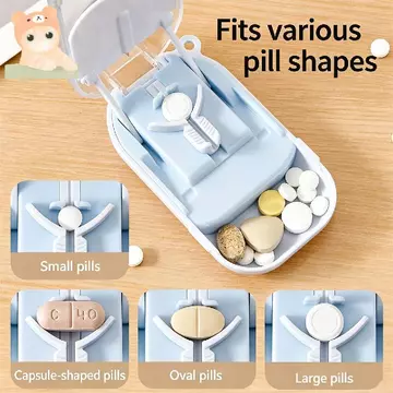 Máy cắt thuốc có kính lúp, Hộp đựng thuốc chia thuốc 3 trong 1, Hộp đựng thuốc di động cấp thực phẩm với thiết kế chống trượt định tâm tự động cho các viên nhỏ và lớn