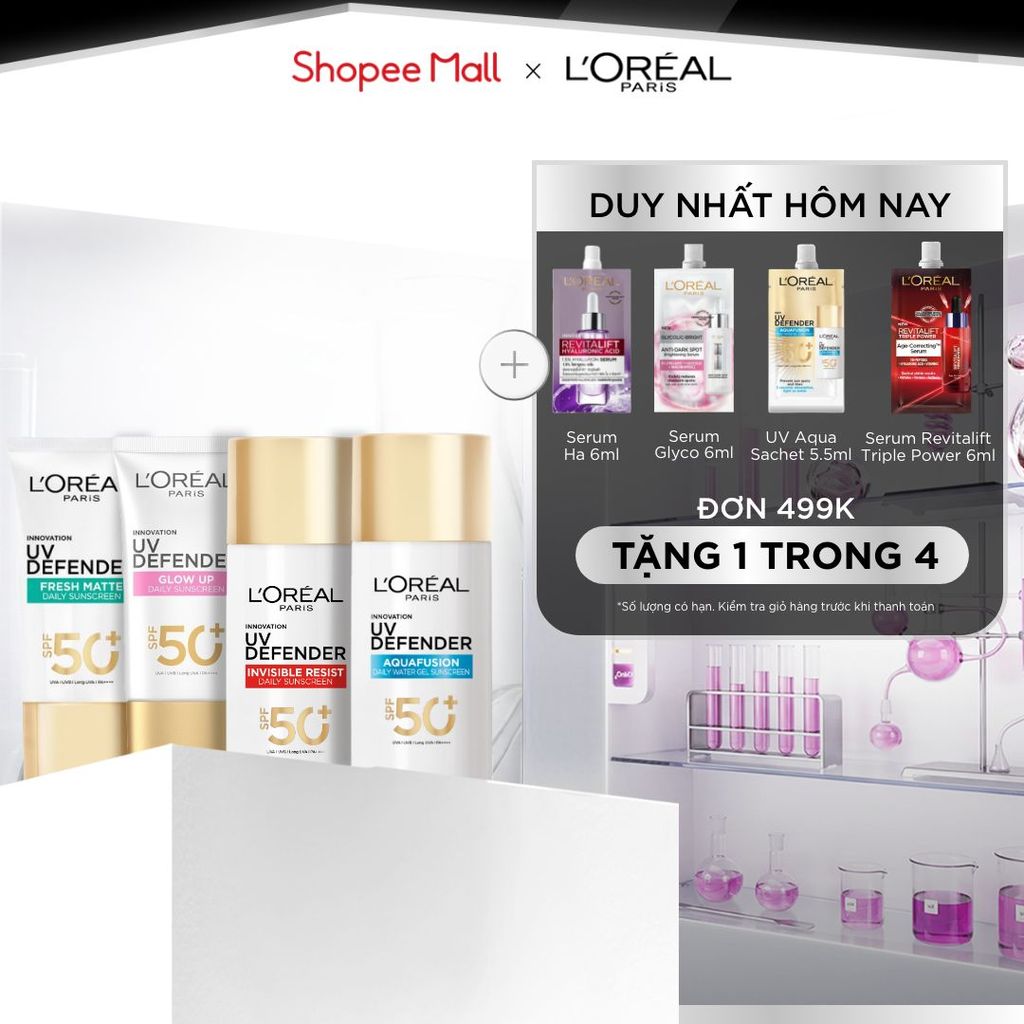 [CHỐNG NẮNG WATERGEL MỚI] Chống Nắng Phổ Rộng Thoáng Da, Kháng Mọi Tác Động UV Defender SPF 50+ PA++++ Loreal Paris 50ml
