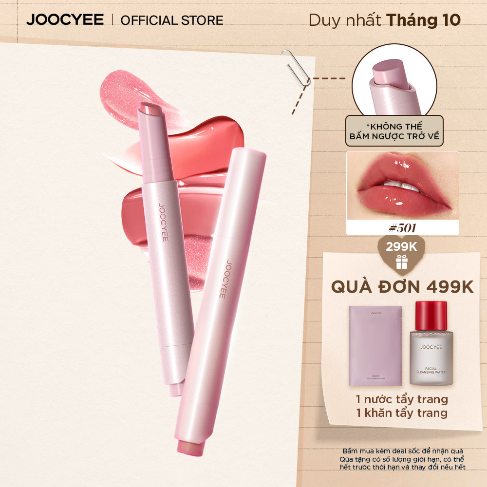 Son bấm bóng peptide JOOCYEE Lasting Glossy Rouge dưỡng ẩm căng bóng pha lê, mượt môi trong suốt lâu trôi