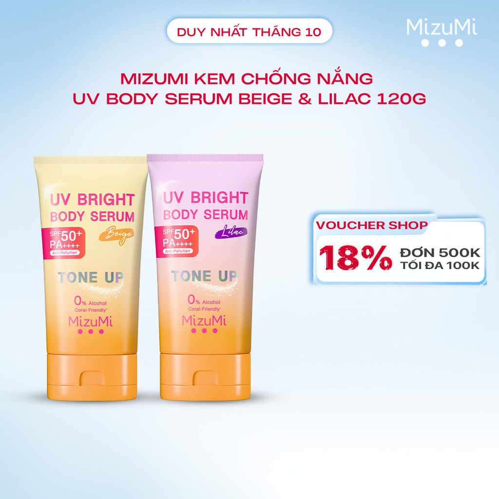 Kem chống nắng nâng tone MizuMi UV Bright Body Serum Tone Up Beige/ Lilac 120 ml