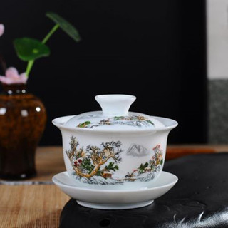 12cm 125ml Kính Xanh Trắng Nhà Để Xe Bát Trà Lớn Kung Fu Bộ Trà Gốm Sancai Garage Bát Có Thể Set COZY