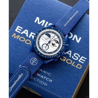 MISSION Mới ĐẾN EARTHPHASE MOONSHINE VÀNG Moonwatch Đồng hồ nam Quarz Chức năng đầy đủ Đồng hồ đeo tay dạ quang Chronograph có hộp