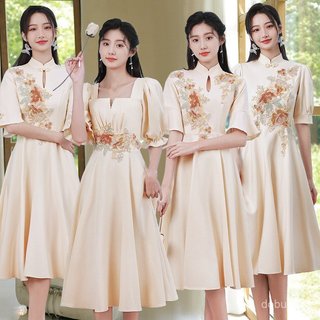 Đầm phù dâu sườn xám mỏng nhẹ cho cô dâu và nhóm cưới, phù hợp mùa xuân - hè